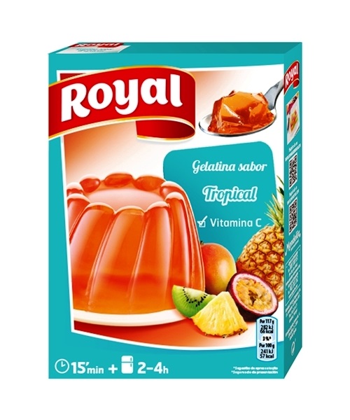 Gelatina sabor Frutos Tropicais (Tropical) - Royal 2x57g.